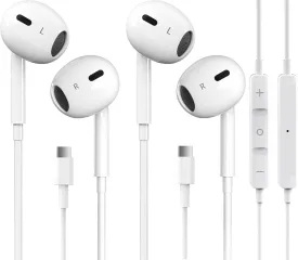2 Packs USB C Headphones for iPhone 16/15 Earbuds with Microphone & Volume Control HiFi Stereo Type C Earphones for Galaxy S23/S22/S21/S20/Ultra Note 10/20, for iPad Pro Pixel 7/6/6a/5/4 OnePlus 9 8