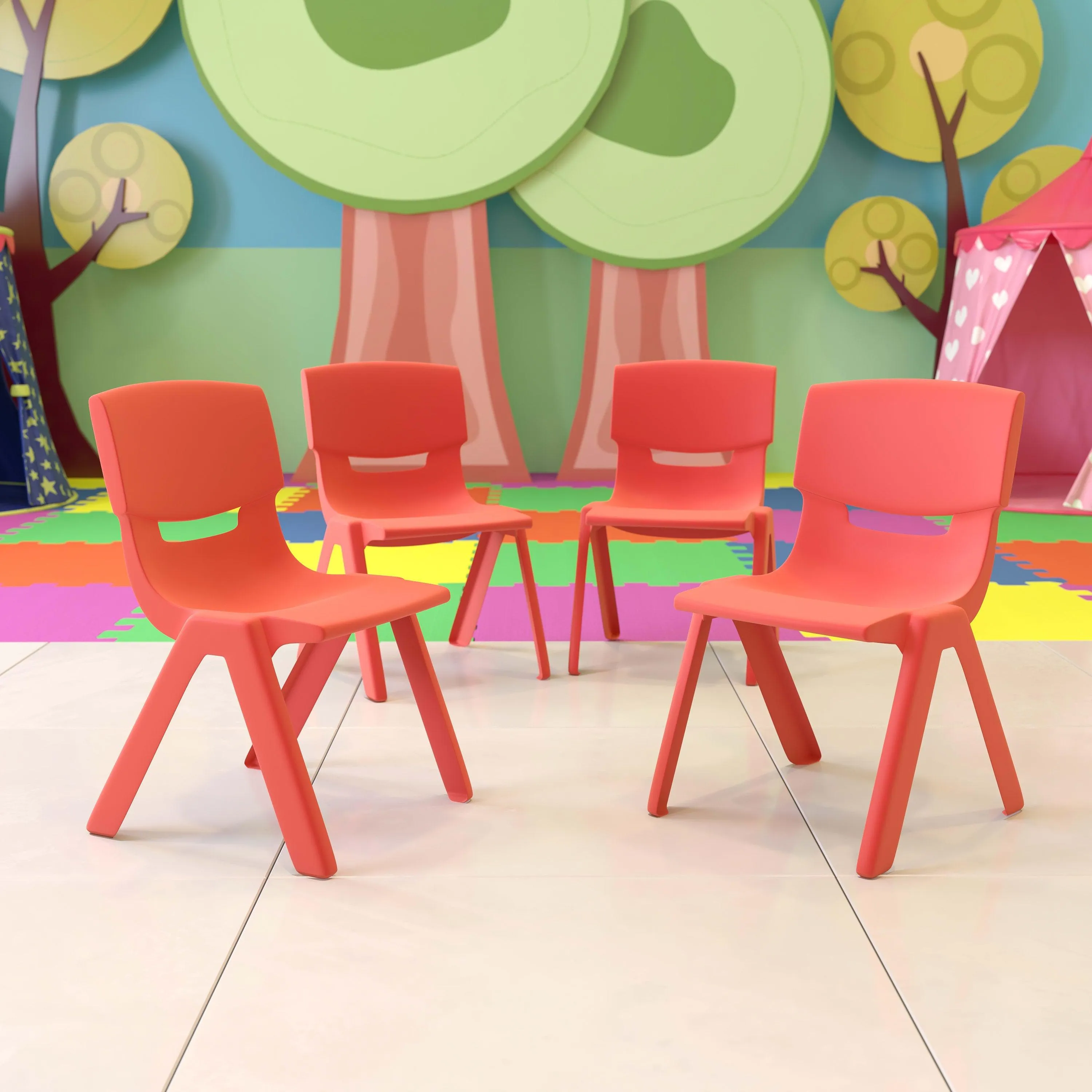 4 Pack Plastic Stackable School Chairs with 13.25" Seat Height