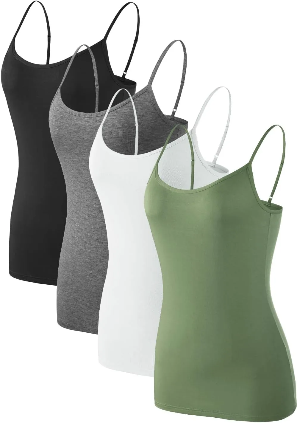 Air Curvey 2/4 Pack Women's Camisole Tank Top Adjustable Spaghetti Straps Basic Soft Undershirts Seamless Layering Tops