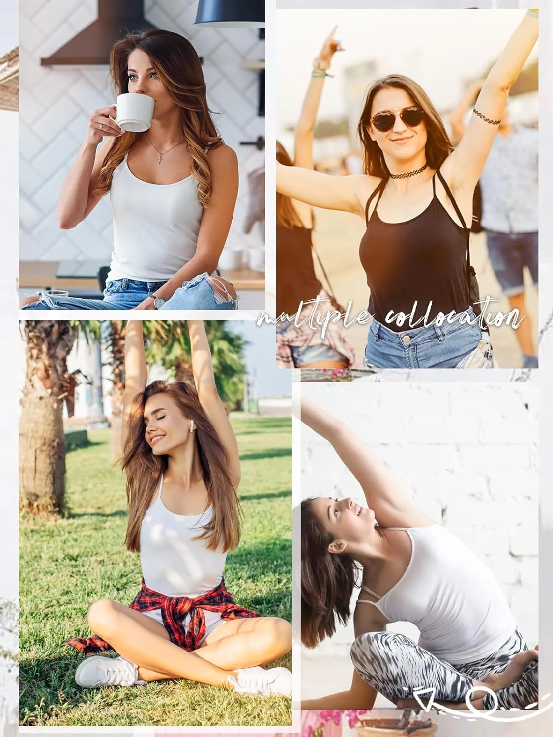 Air Curvey 2/4 Pack Women's Camisole Tank Top Adjustable Spaghetti Straps Basic Soft Undershirts Seamless Layering Tops