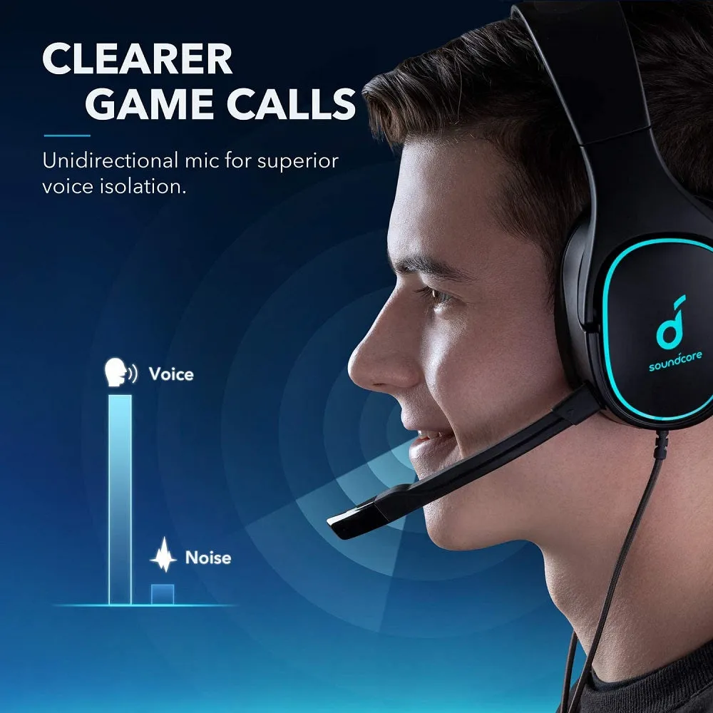 Anker Soundcore Strike 3 Gaming Headset, Stereo Sound, Sound Enhancement for FPS Games, Noise Isolating Mic, and Cooling Gel-Infused Cushions, Gaming Headset Compatible with Xbox One, PS4, and PC