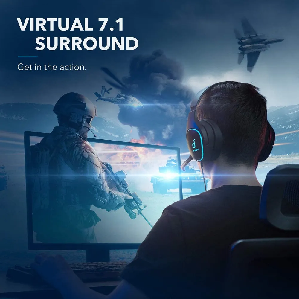 Anker Soundcore Strike 3 Gaming Headset, Stereo Sound, Sound Enhancement for FPS Games, Noise Isolating Mic, and Cooling Gel-Infused Cushions, Gaming Headset Compatible with Xbox One, PS4, and PC