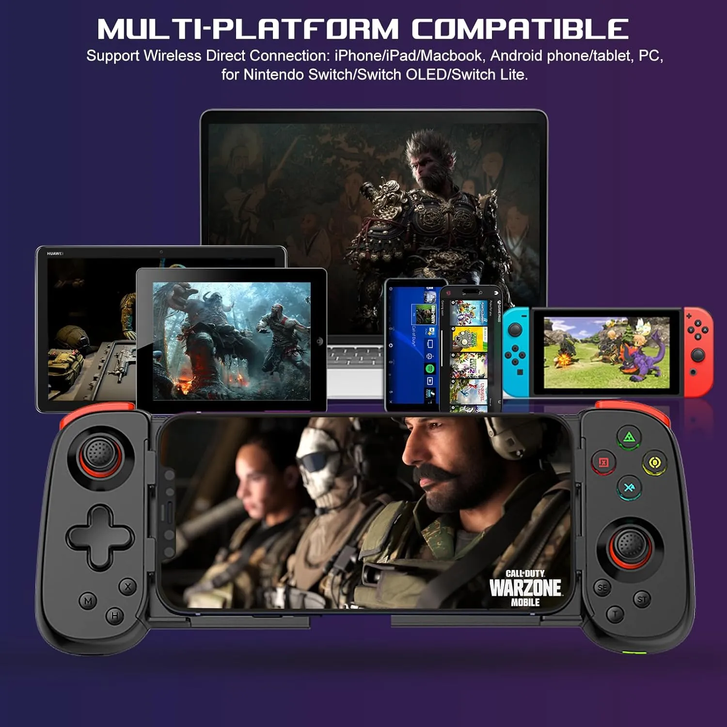 arVin Mobile Game Controller for iPhone 16/15/14/iPad/Galaxy S24/23/22/Android Phone/Tablet, Wireless Gamepad for Xbox Cloud Gaming/PS Remote Play/Call of Duty Warzone Mobile/Genshin/Roblox/Diablo