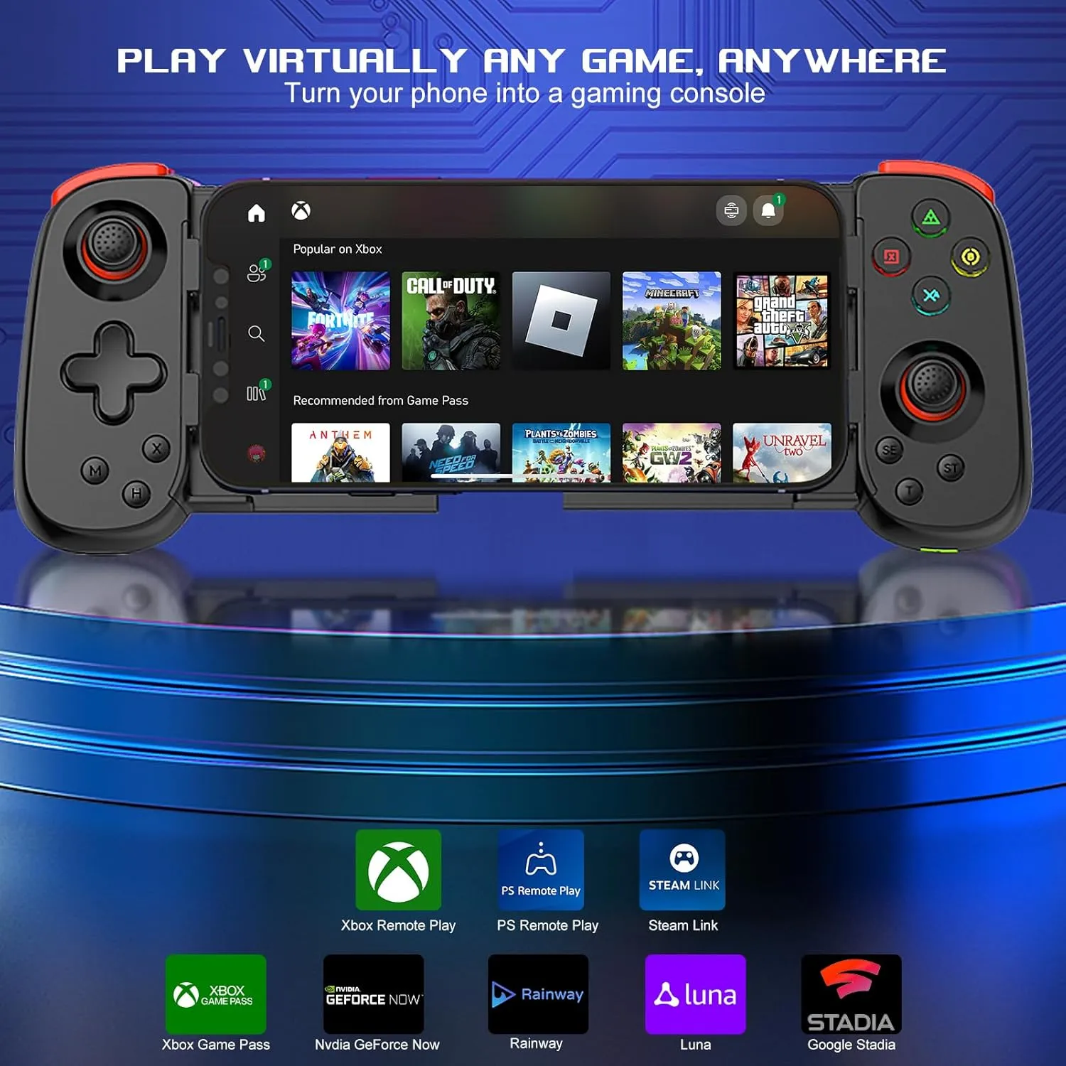 arVin Mobile Game Controller for iPhone 16/15/14/iPad/Galaxy S24/23/22/Android Phone/Tablet, Wireless Gamepad for Xbox Cloud Gaming/PS Remote Play/Call of Duty Warzone Mobile/Genshin/Roblox/Diablo