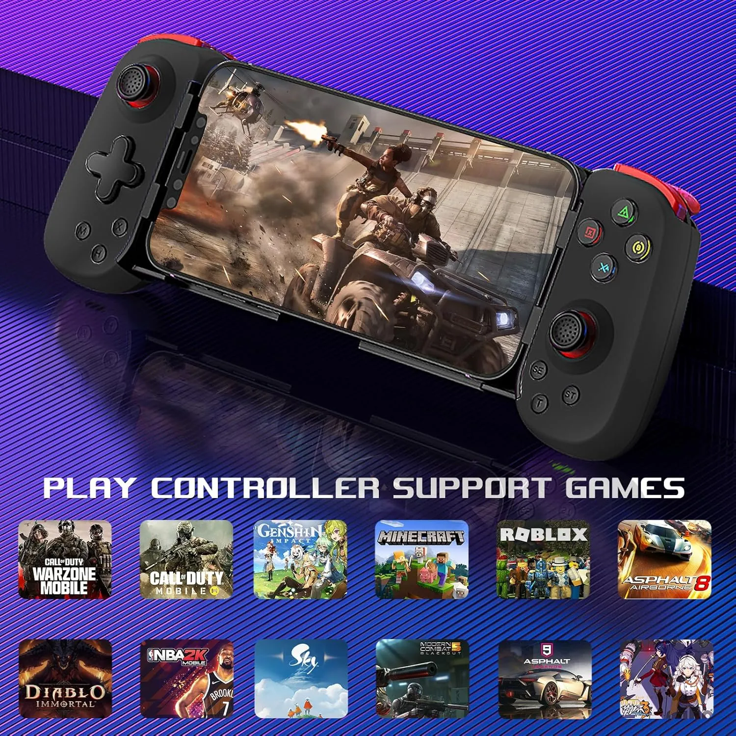 arVin Mobile Game Controller for iPhone 16/15/14/iPad/Galaxy S24/23/22/Android Phone/Tablet, Wireless Gamepad for Xbox Cloud Gaming/PS Remote Play/Call of Duty Warzone Mobile/Genshin/Roblox/Diablo