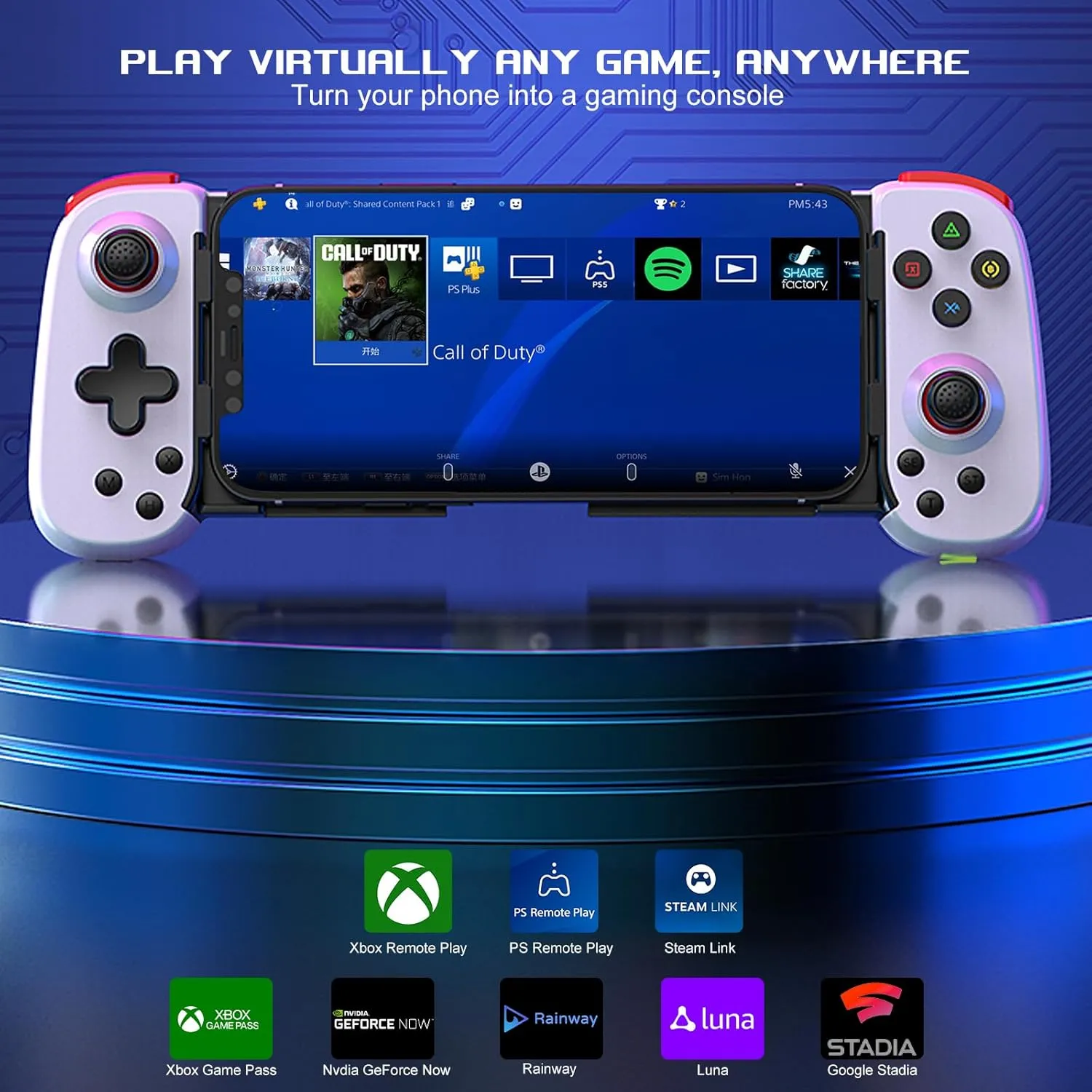 arVin Wireless Controller for iPhone/iPad/iOS/Android/Tablet/PC/Switch, Phone Game Controller Joystick for Xbox Cloud Gaming/PS Remote Play/Steam Link - Bluetooth Gamepad for iPhone 16/15/Samsung