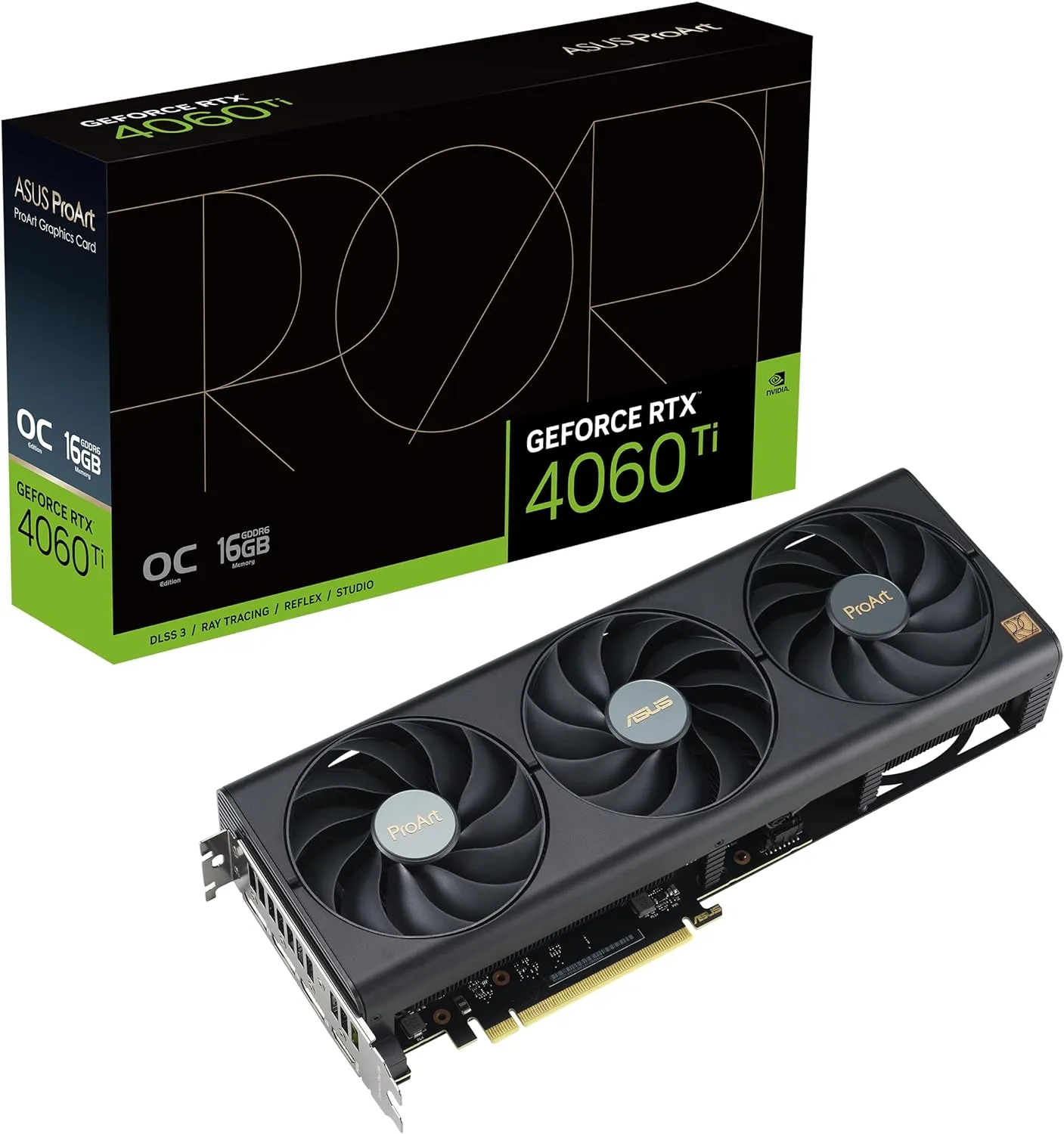 Asus ProArt RTX 4060 Ti OC Gaming Graphics Card, PCIe4, 16GB DDR6, HDMI, 3 DP, 2685MHz Clock, Compact 2.5 Slot Frame, Overclocked