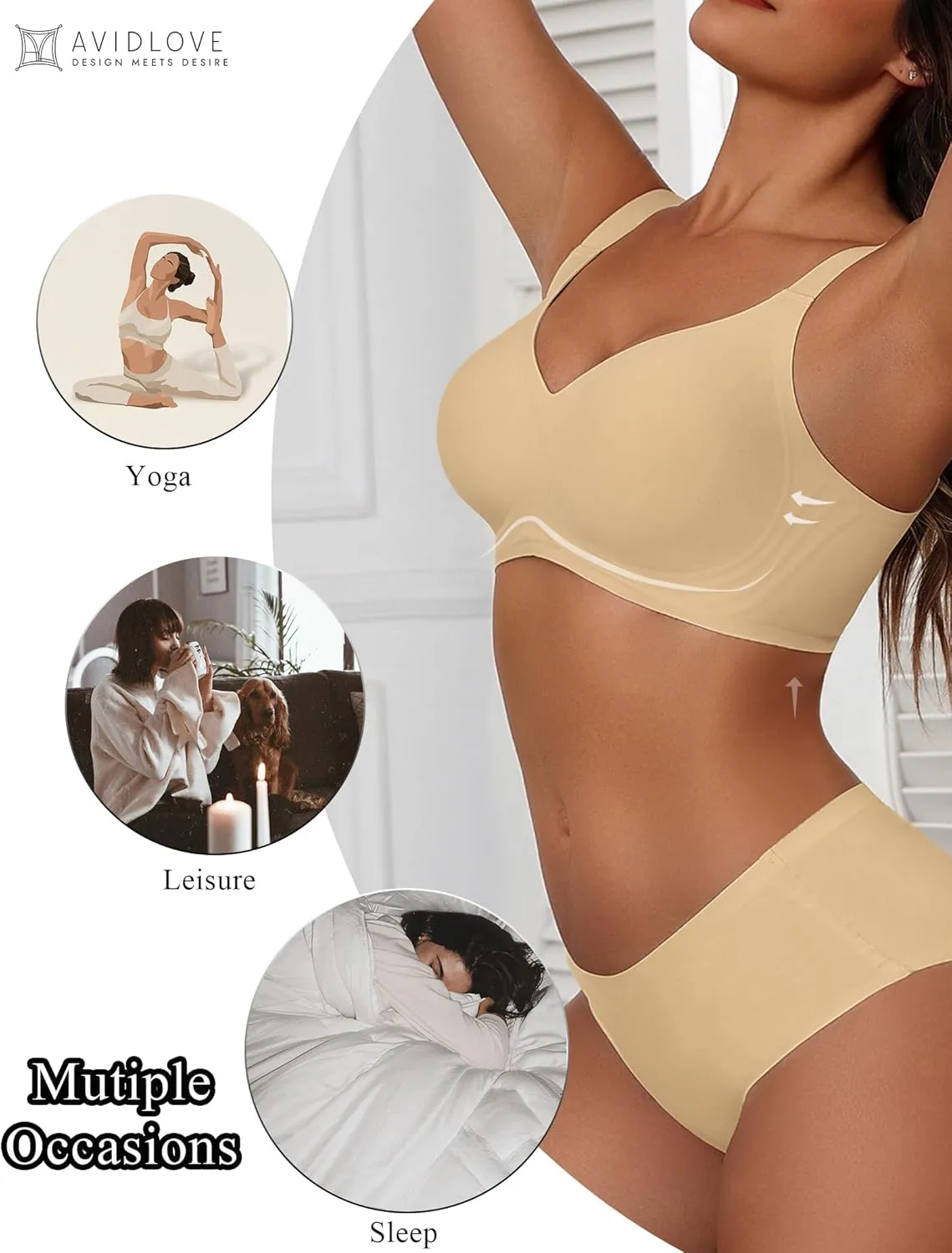 Avidlove Bras for Women Seamless Bra Full Coverage T Shirt Bralettes Push Up Bra Wireless Bra