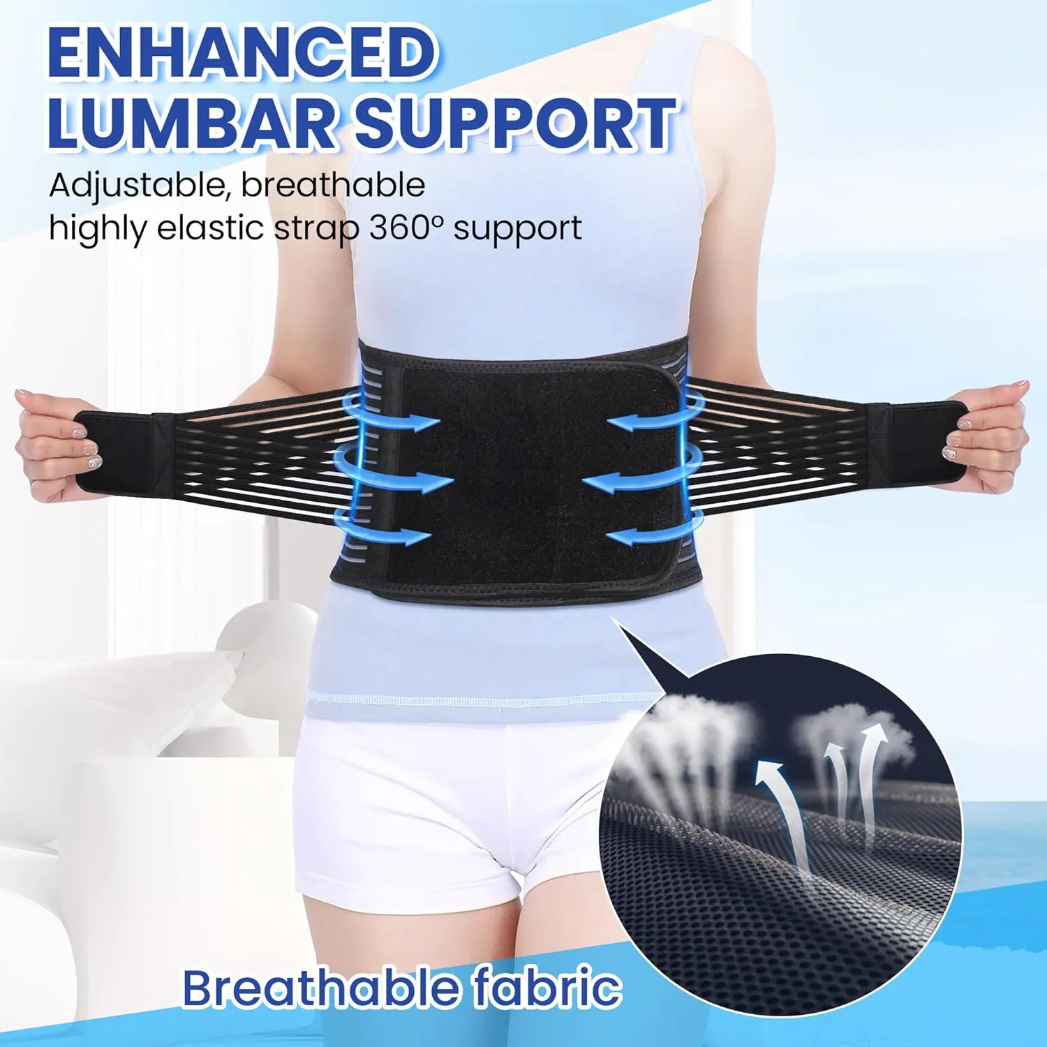 Back Brace for Lower Back Pain Relief  Ergonomic Lumbar Support with 6 Curved Steel Strips, Adjustable & Breathable for Men & Women, Ideal for Strains, Herniated Disc, Scoliosis, Sciatica, L/XL 40"- 47.2"