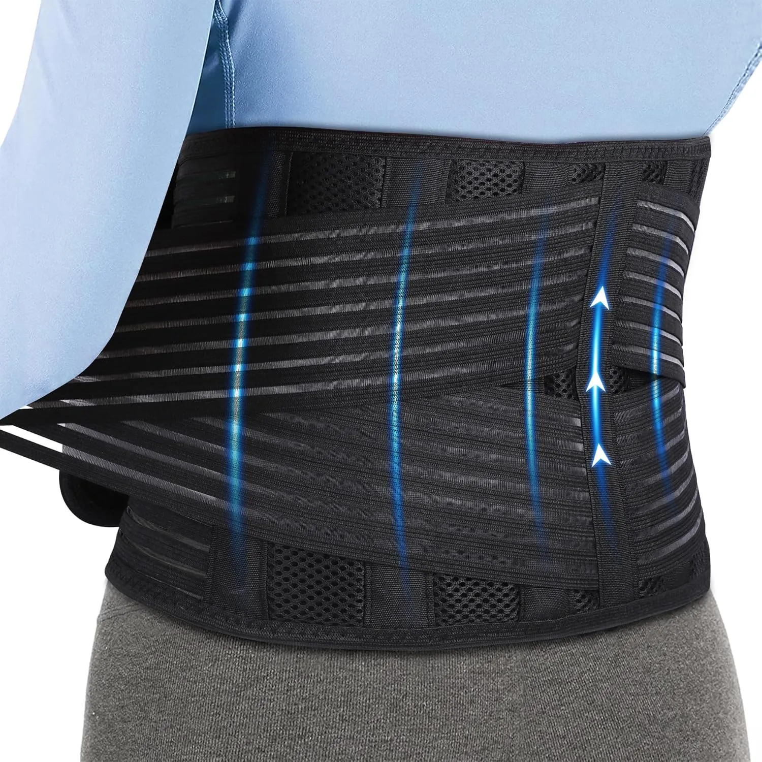 Back Brace for Lower Back Pain Relief  Ergonomic Lumbar Support with 6 Curved Steel Strips, Adjustable & Breathable for Men & Women, Ideal for Strains, Herniated Disc, Scoliosis, Sciatica, L/XL 40"- 47.2"