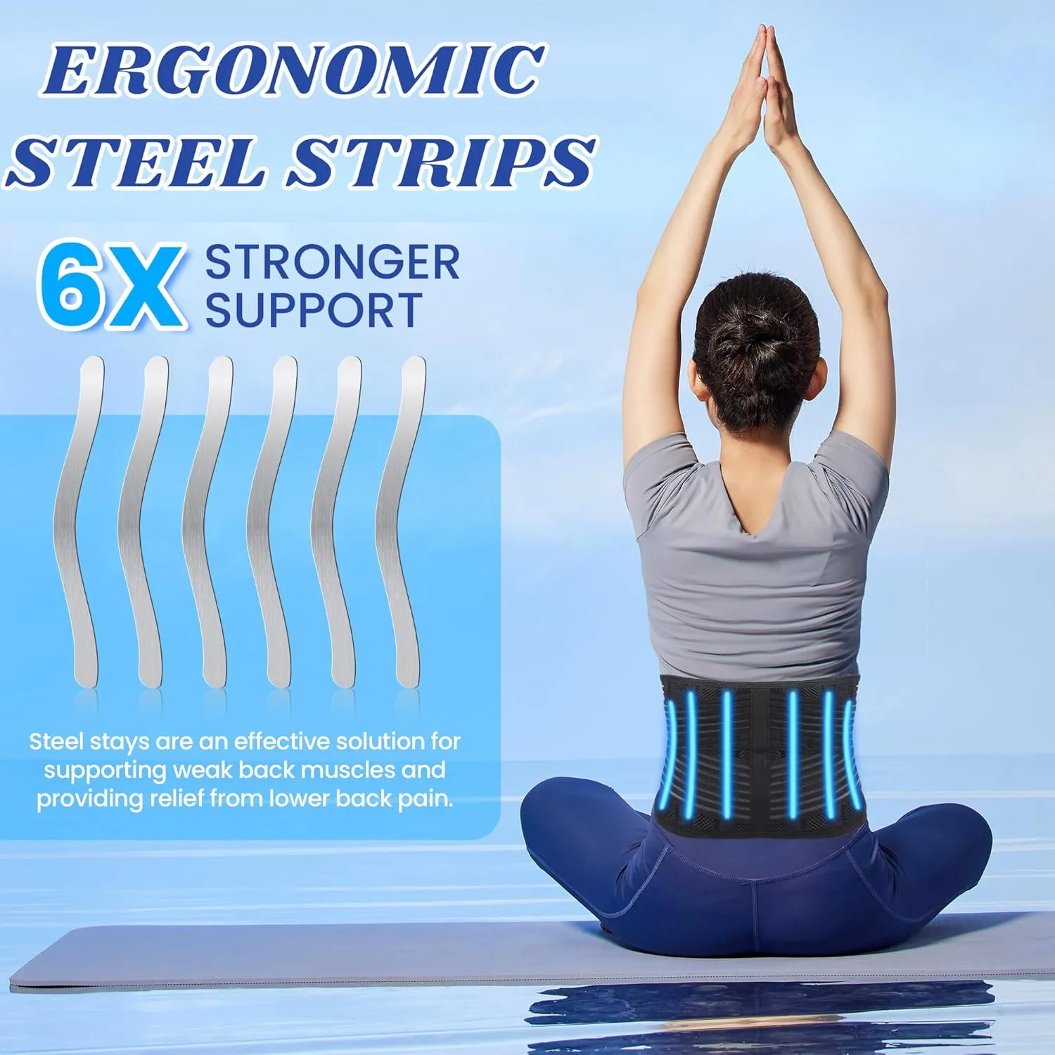 Back Brace for Lower Back Pain Relief  Ergonomic Lumbar Support with 6 Curved Steel Strips, Adjustable & Breathable for Men & Women, Ideal for Strains, Herniated Disc, Scoliosis, Sciatica, L/XL 40"- 47.2"