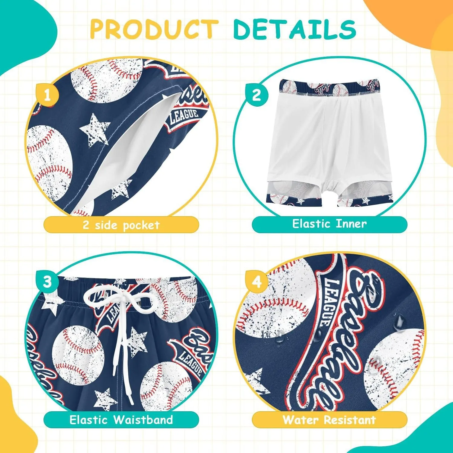 Boys Swim Trunks with Compression Liner Quick Dry Board Shorts with Boxer Brief Bathing Suit 4-14 Years