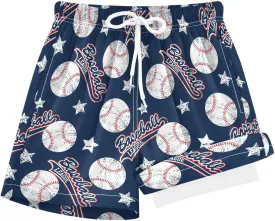 Boys Swim Trunks with Compression Liner Quick Dry Board Shorts with Boxer Brief Bathing Suit 4-14 Years