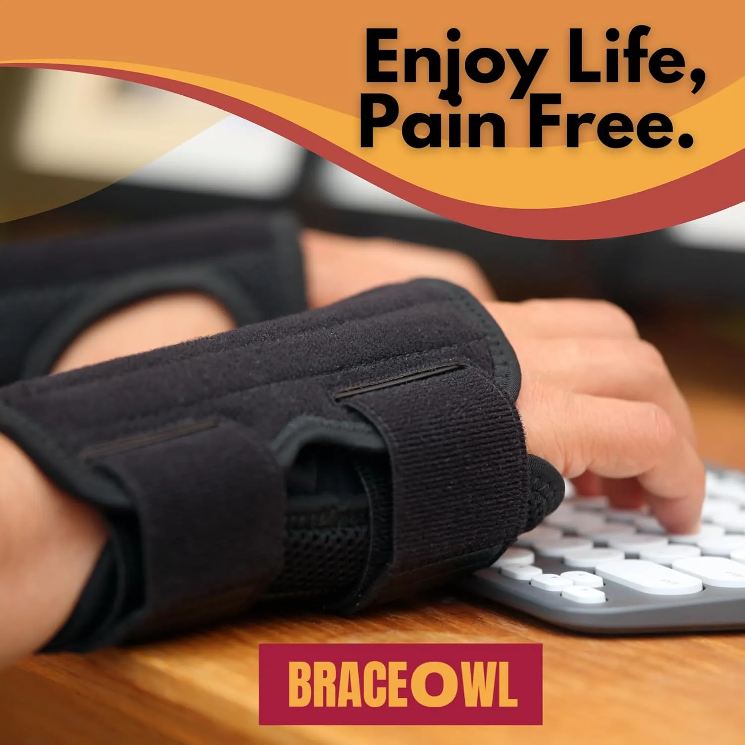 BRACEOWL-Carpal Tunnel Wrist Brace for Work, Daytime Adjustable Wrist Support with Splint for Typing, Gaming, Sports, Pain Relief For Arthritis, Tendonitis, Men, Women, Left Hand Standard