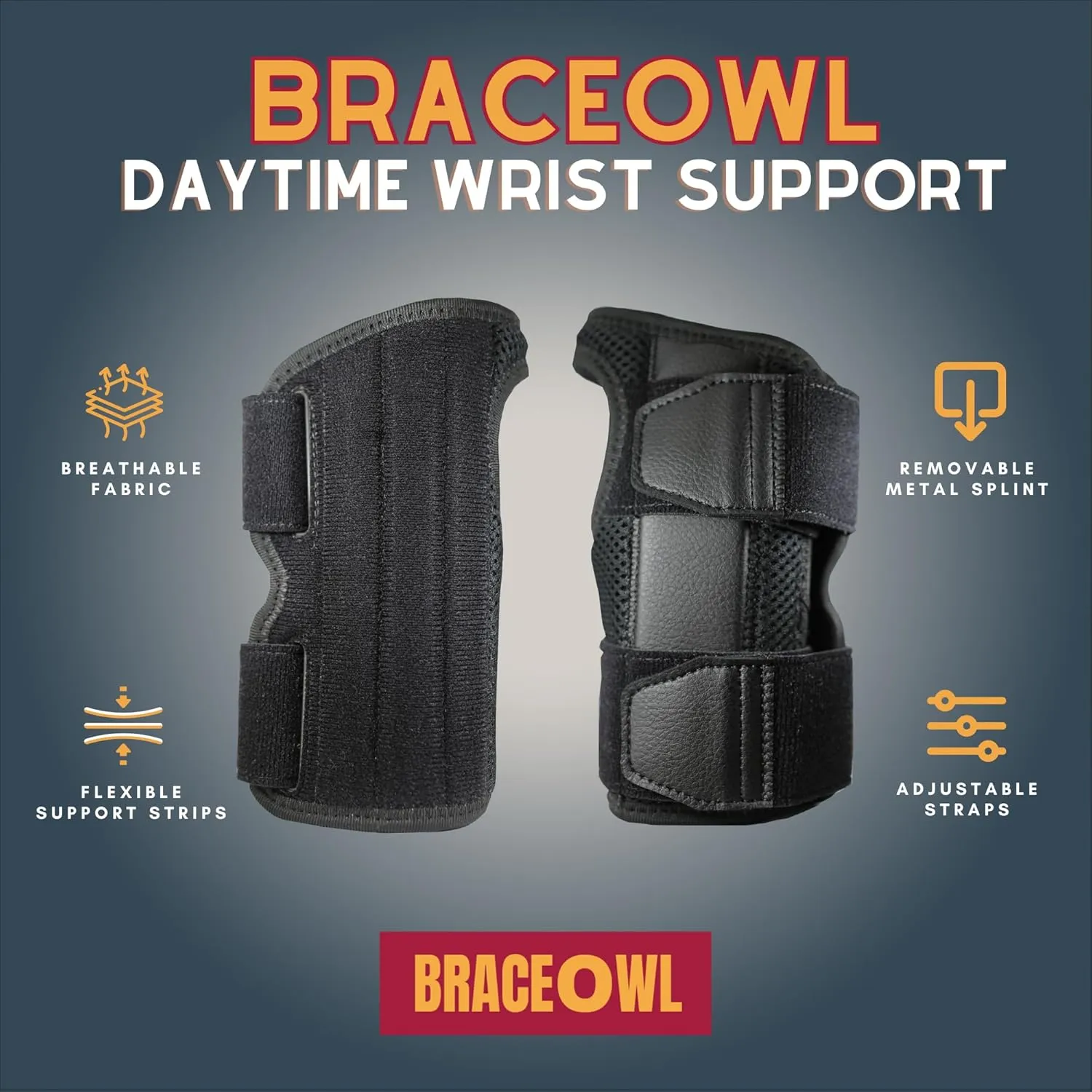BRACEOWL-Carpal Tunnel Wrist Brace for Work, Daytime Adjustable Wrist Support with Splint for Typing, Gaming, Sports, Pain Relief For Arthritis, Tendonitis, Men, Women, Left Hand Standard