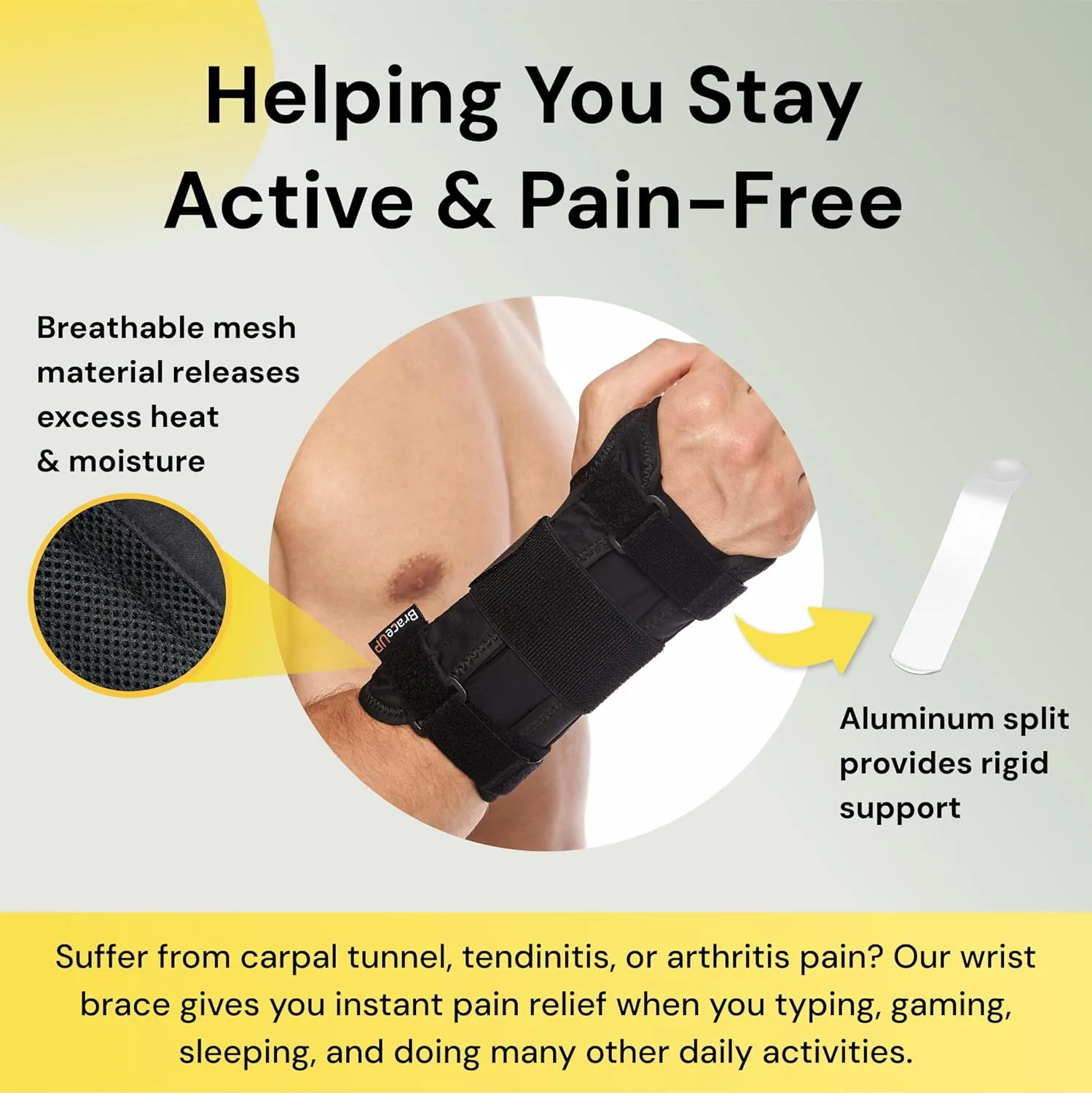 BraceUP Carpal Tunnel Wrist Brace for Men and Women - Metal Wrist Splint for Hand and Wrist Support and Tendonitis Arthritis Pain Relief
