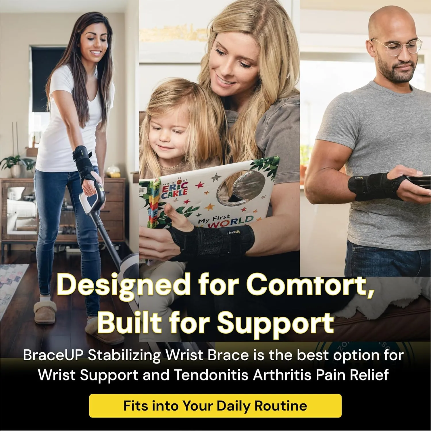BraceUP Carpal Tunnel Wrist Brace for Men and Women - Metal Wrist Splint for Hand and Wrist Support and Tendonitis Arthritis Pain Relief
