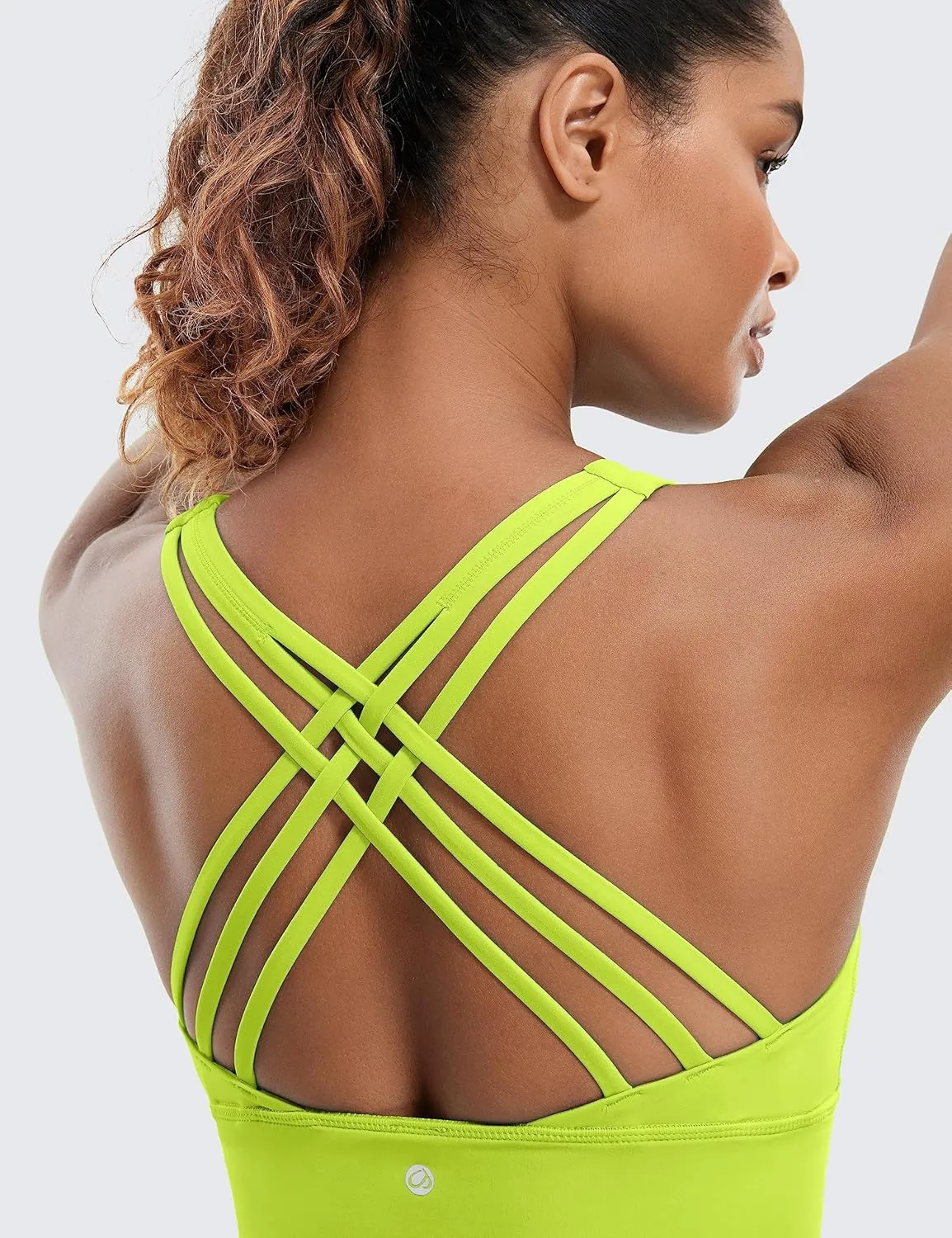 CRZ YOGA Strappy Longline Sports Bras for Women - Wirefree Padded Criss Cross Yoga Cropped Tank Tops