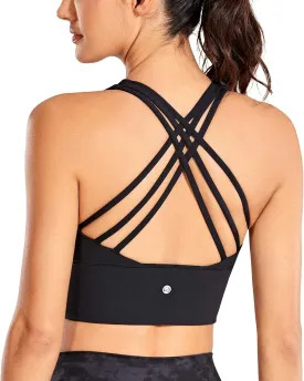 CRZ YOGA Strappy Longline Sports Bras for Women - Wirefree Padded Criss Cross Yoga Cropped Tank Tops