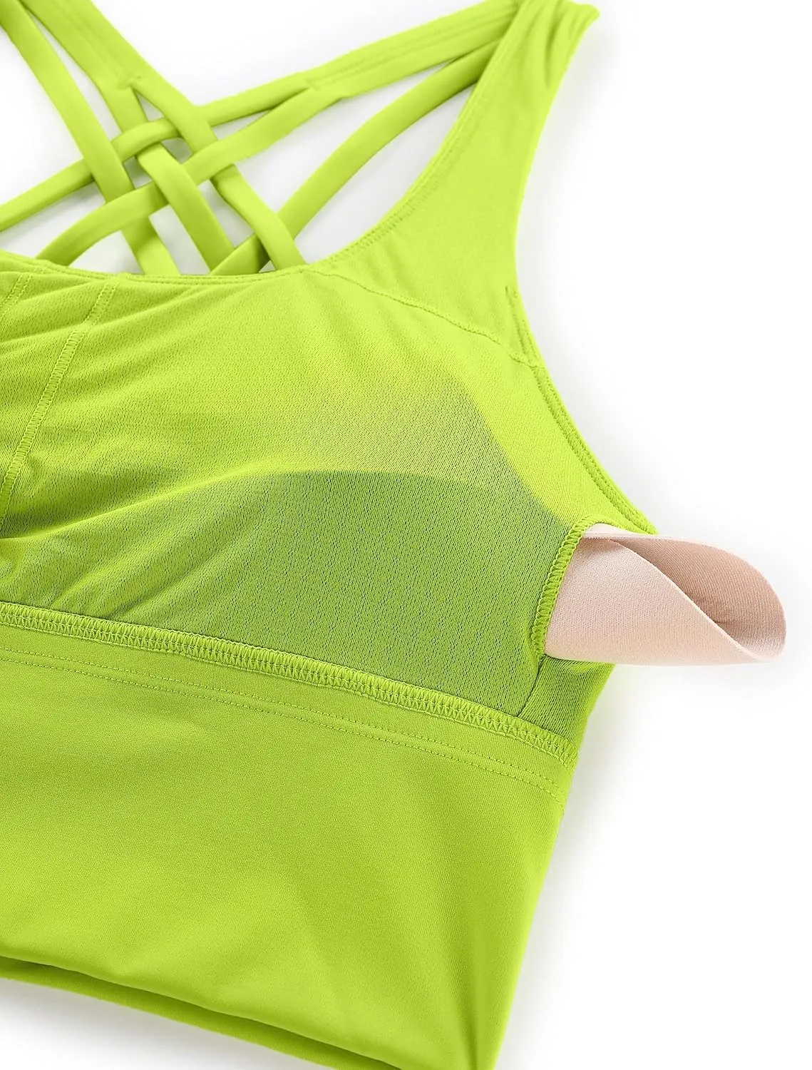 CRZ YOGA Strappy Longline Sports Bras for Women - Wirefree Padded Criss Cross Yoga Cropped Tank Tops