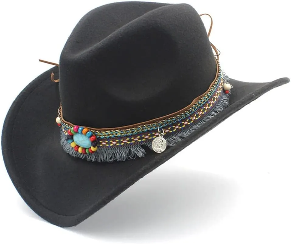 CSCDD Retro Ladies Cowboy Hat Autumn Winter Top Hat Jazz Hat Felt Hat