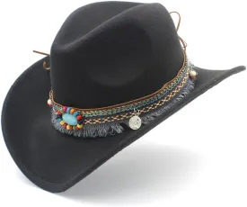CSCDD Retro Ladies Cowboy Hat Autumn Winter Top Hat Jazz Hat Felt Hat