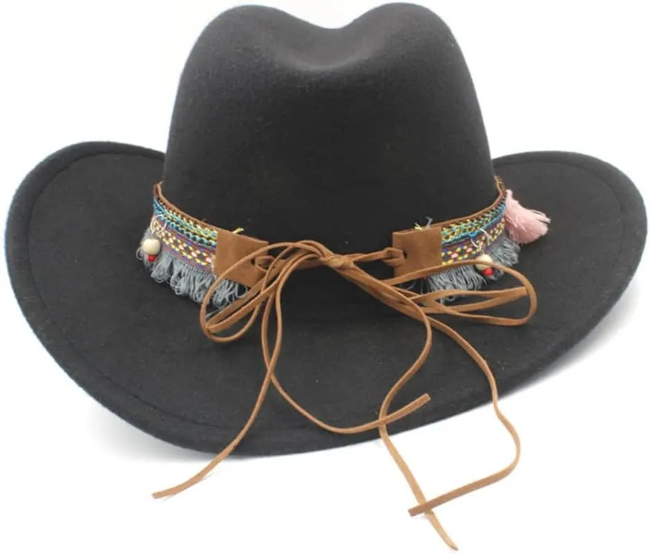 CSCDD Retro Ladies Cowboy Hat Autumn Winter Top Hat Jazz Hat Felt Hat