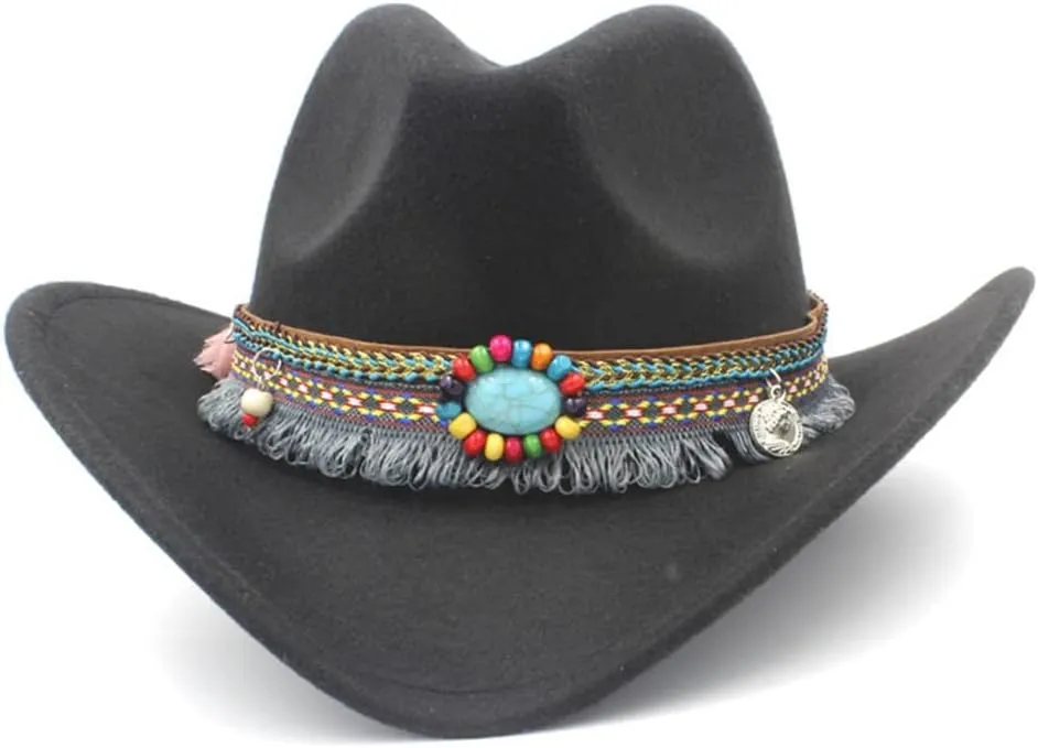 CSCDD Retro Ladies Cowboy Hat Autumn Winter Top Hat Jazz Hat Felt Hat