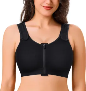 CYDREAM Zip Front Closure Wireless Bras for Women Full Coverage Post Surgery Compression Back Smoothing Comfort Adjustable