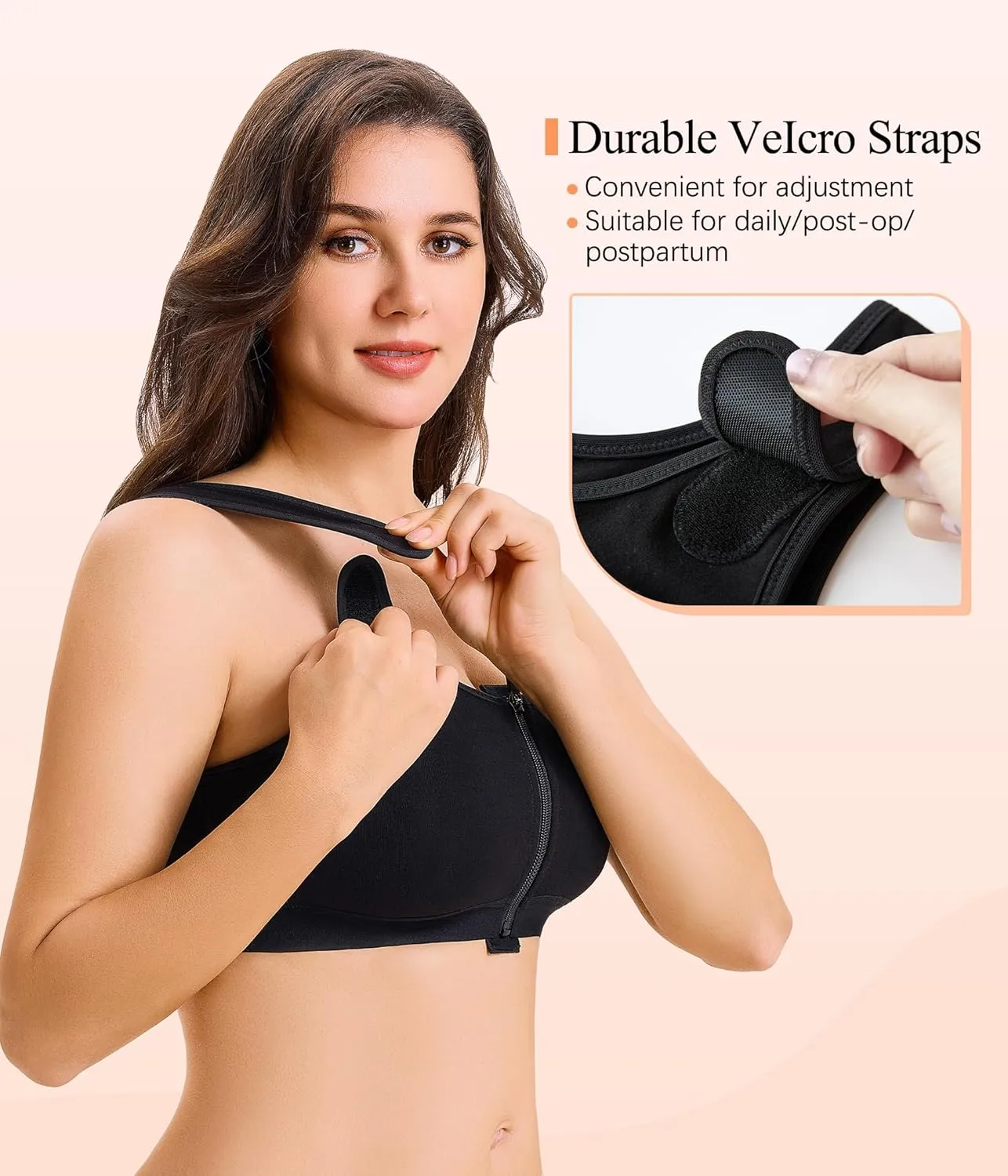 CYDREAM Zip Front Closure Wireless Bras for Women Full Coverage Post Surgery Compression Back Smoothing Comfort Adjustable