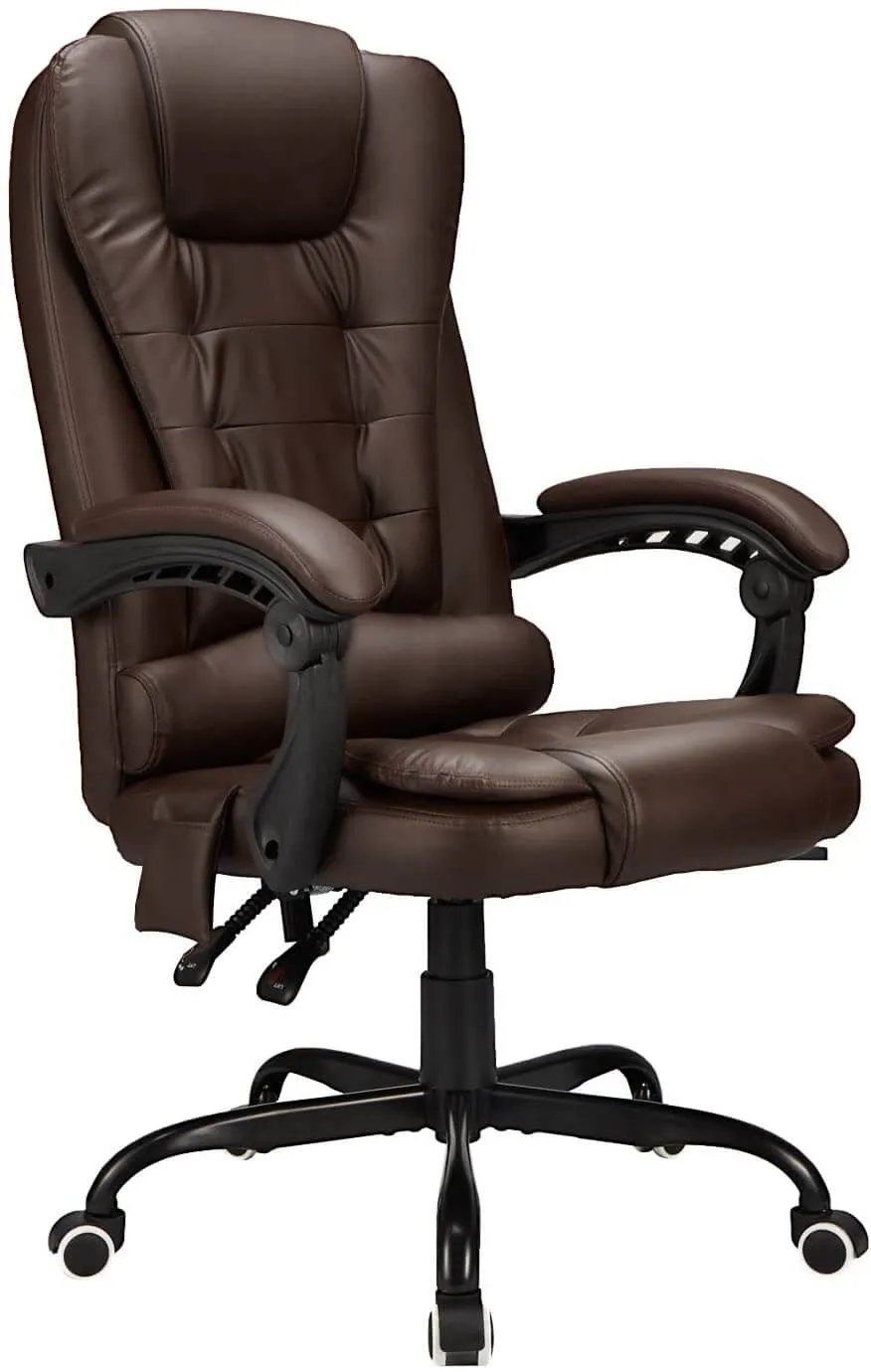 Ergonomic Office Chair, High-Back Computer Desk Chair with Heated Massage & Lumbar Support, Brown (Without Footrest)