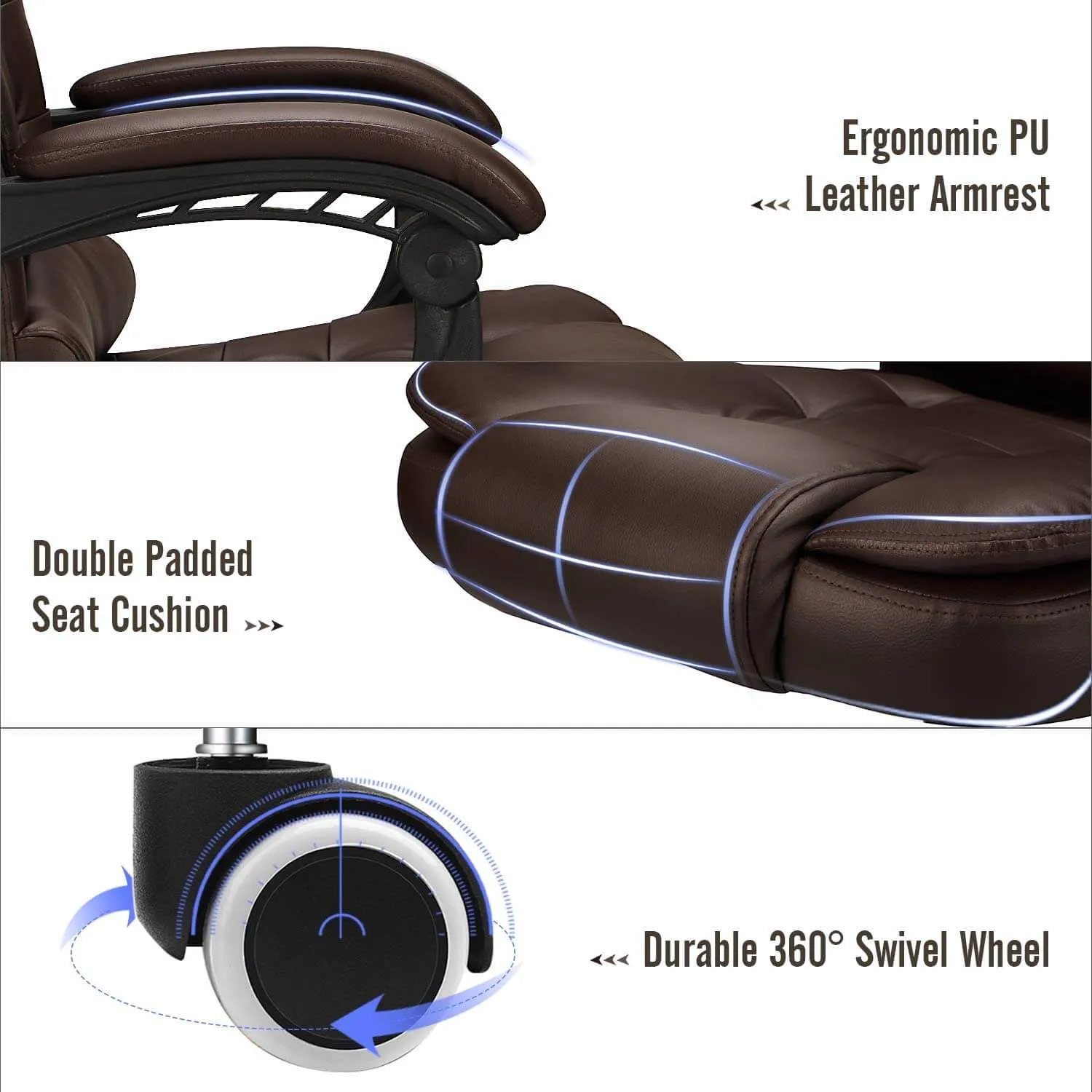Ergonomic Office Chair, High-Back Computer Desk Chair with Heated Massage & Lumbar Support, Brown (Without Footrest)