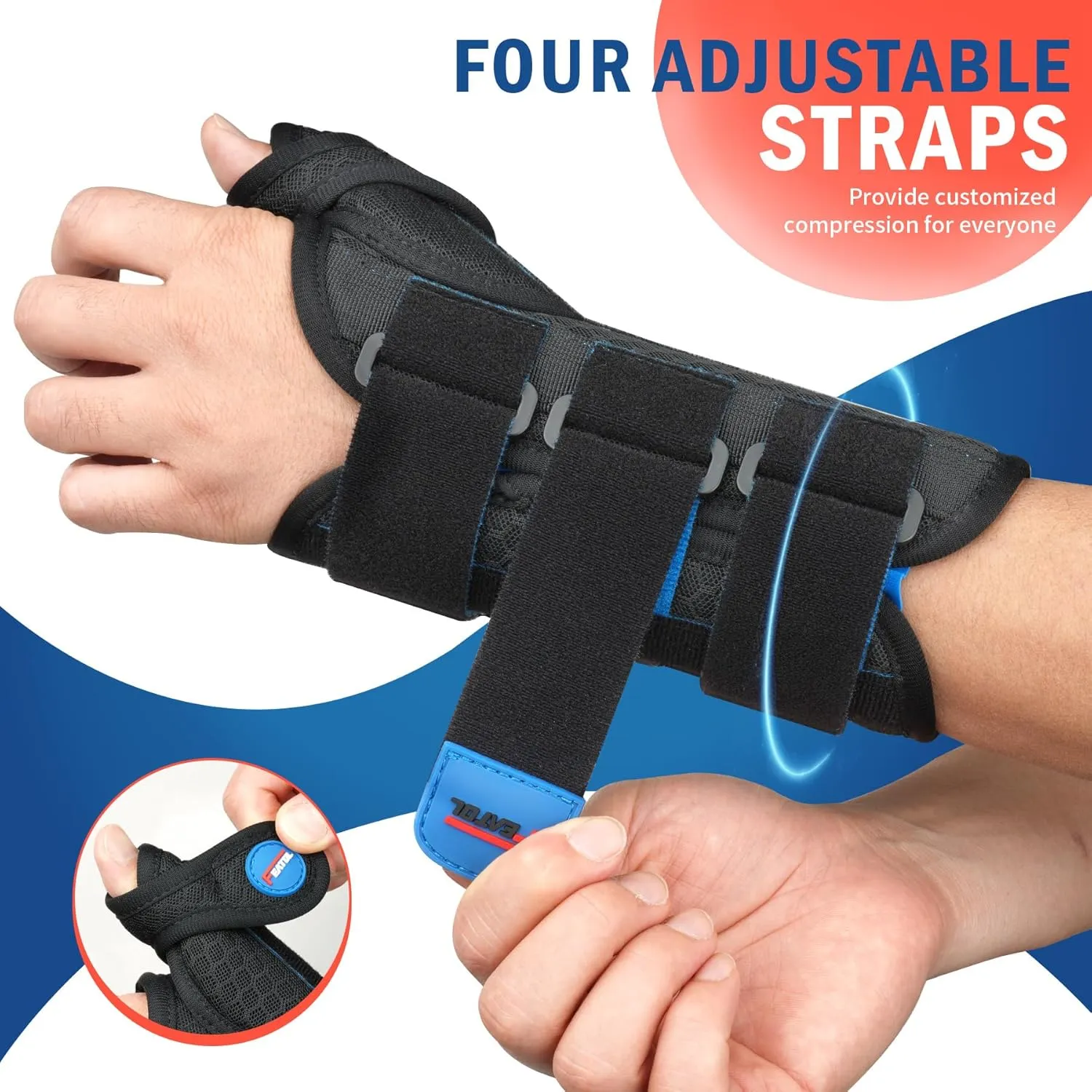 FEATOL Carpal Tunnel Wrist Brace Night Support, FSA or HSA Thumb Spica Splint Right Hand for De Quervains Tenosynovitis, Tendonitis, Wrist Brace With Thumb Support-Small/Medium-Women & Men, Black