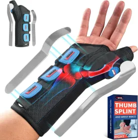 FEATOL Carpal Tunnel Wrist Brace Night Support, FSA or HSA Thumb Spica Splint Right Hand for De Quervains Tenosynovitis, Tendonitis, Wrist Brace With Thumb Support-Small/Medium-Women & Men, Black