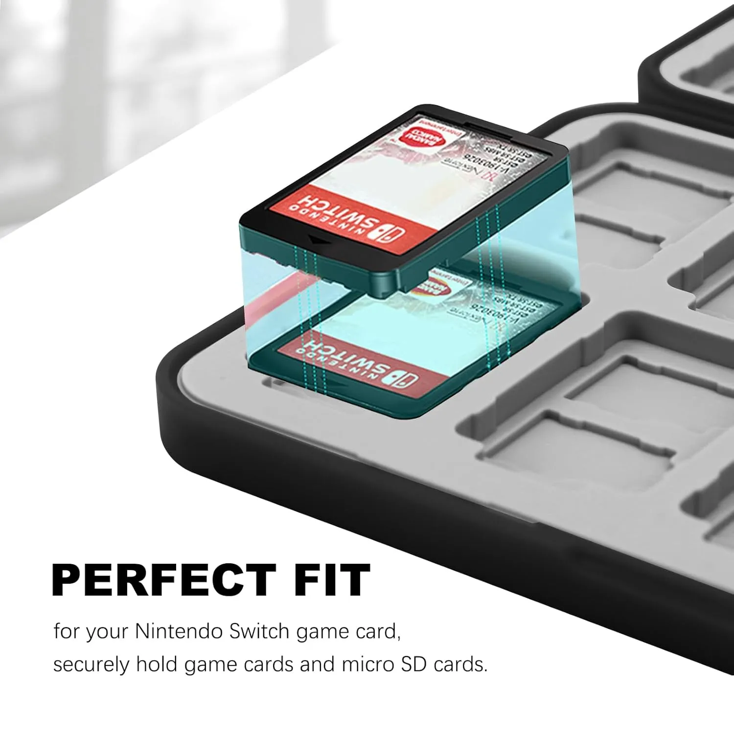 FYY Nintendo Switch Game Case Holder - Black Nintendo Switch Cartridge Case with 24 Game Card Slots & 48 Micro SD Card Slots, Hard Shell, Silicone Lining