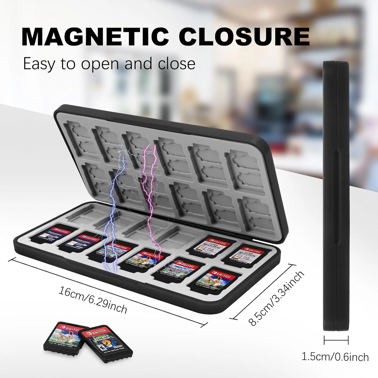FYY Nintendo Switch Game Case Holder - Black Nintendo Switch Cartridge Case with 24 Game Card Slots & 48 Micro SD Card Slots, Hard Shell, Silicone Lining
