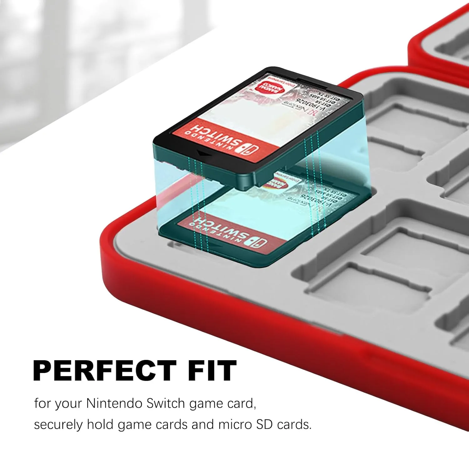 FYY Nintendo Switch Game Case Holder - Red Nintendo Switch Cartridge Case with 24 Game Card Slots & 48 Micro SD Card Slots, Hard Shell, Silicone Lining