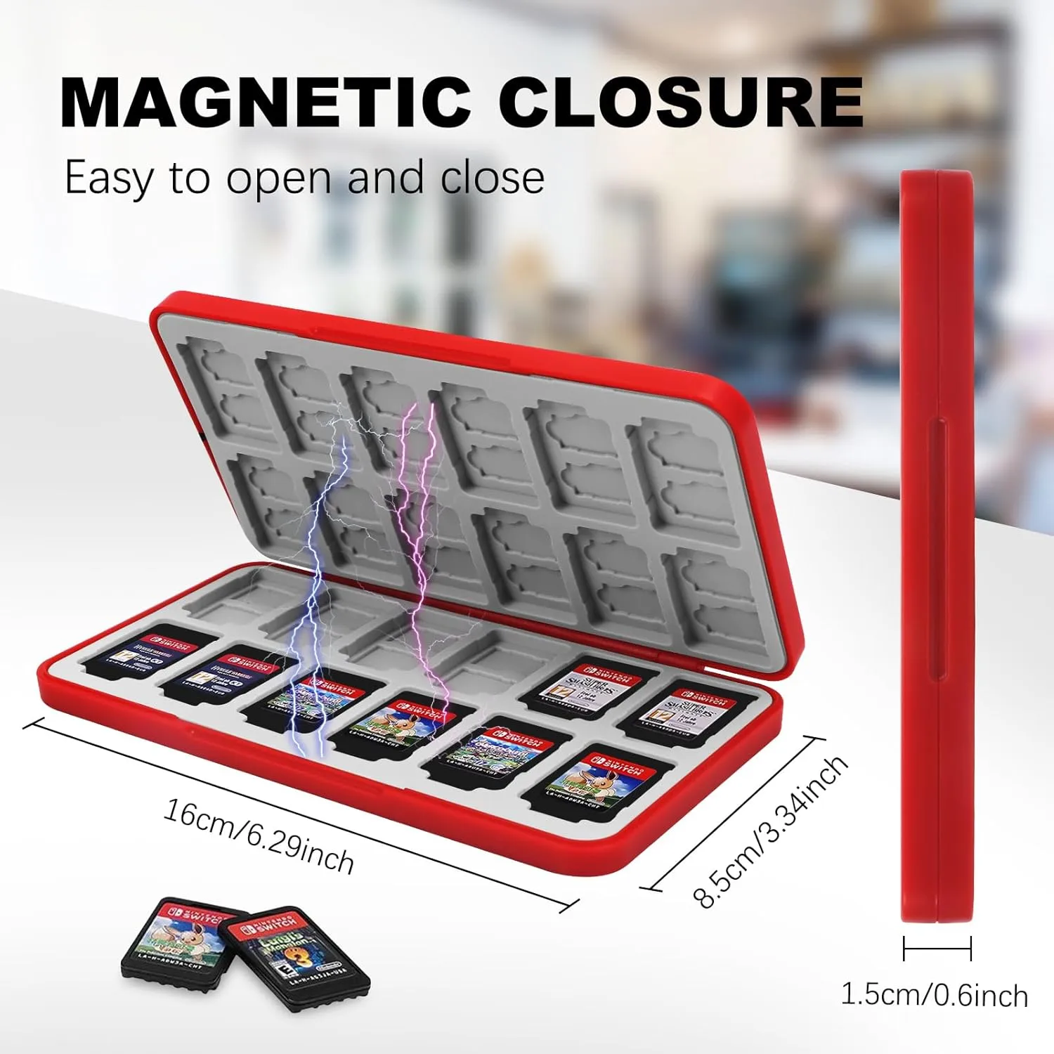 FYY Nintendo Switch Game Case Holder - Red Nintendo Switch Cartridge Case with 24 Game Card Slots & 48 Micro SD Card Slots, Hard Shell, Silicone Lining