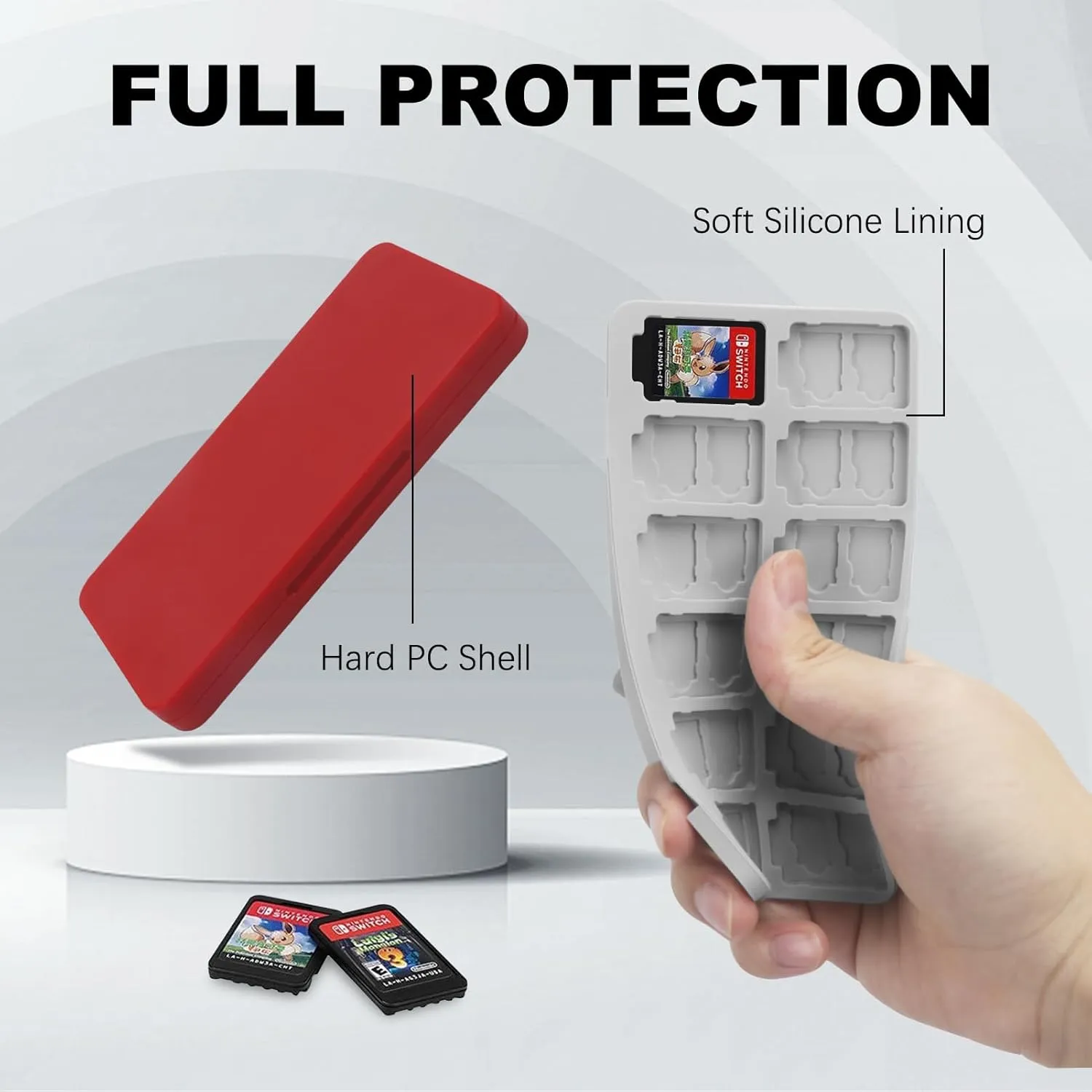 FYY Nintendo Switch Game Case Holder - Red Nintendo Switch Cartridge Case with 24 Game Card Slots & 48 Micro SD Card Slots, Hard Shell, Silicone Lining