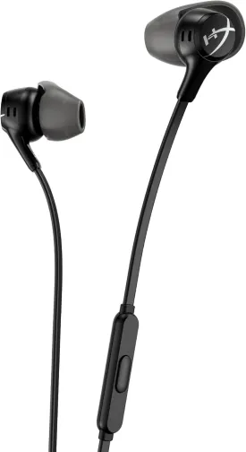 HyperX Cloud Earbuds II  14mm Drivers, Four Eartips, Hard-Shell Carrying Case, Low-Profile 90 Plug, 3.5mm Plug, Built-in Microphone, Multi-Function Button, PC, Mobile, Nintendo Switch  Black