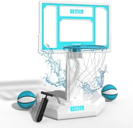 IGL DunkSplash Elite Pool Basketball Hoop, Swimming Pool Basketball Hoop Poolside with PC Backboard, Stainless Steel Rim, Water Storage Base & Stand with 2 Balls & Pump