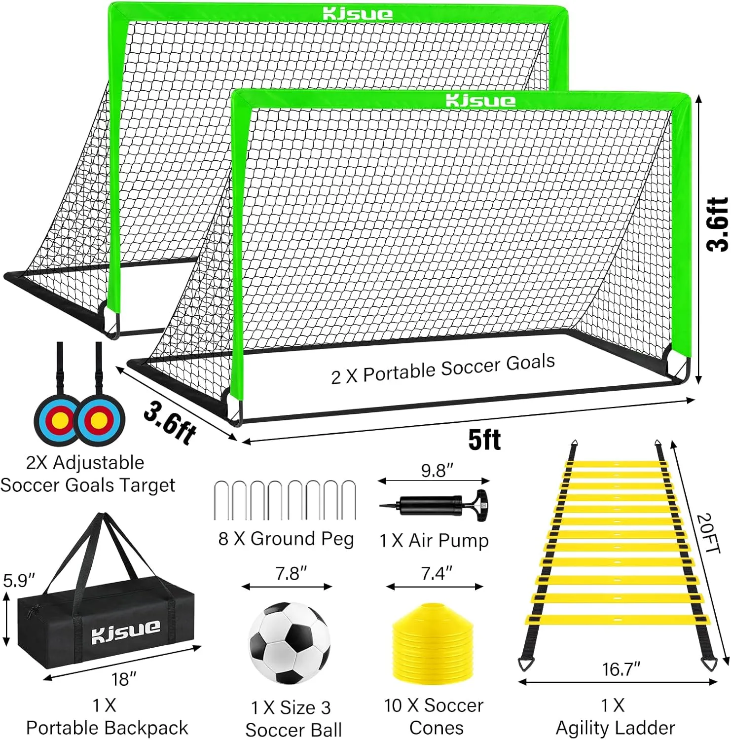 Kids Soccer Goal, Soccer Goals for Backyard Set of 2, 5x3.6ft Portable Soccer Goal Pop Up Soccer Net Training Equipment with Targets for Kids Age 3-5 6-8 8-12 10-12 Outdoor Yard Games