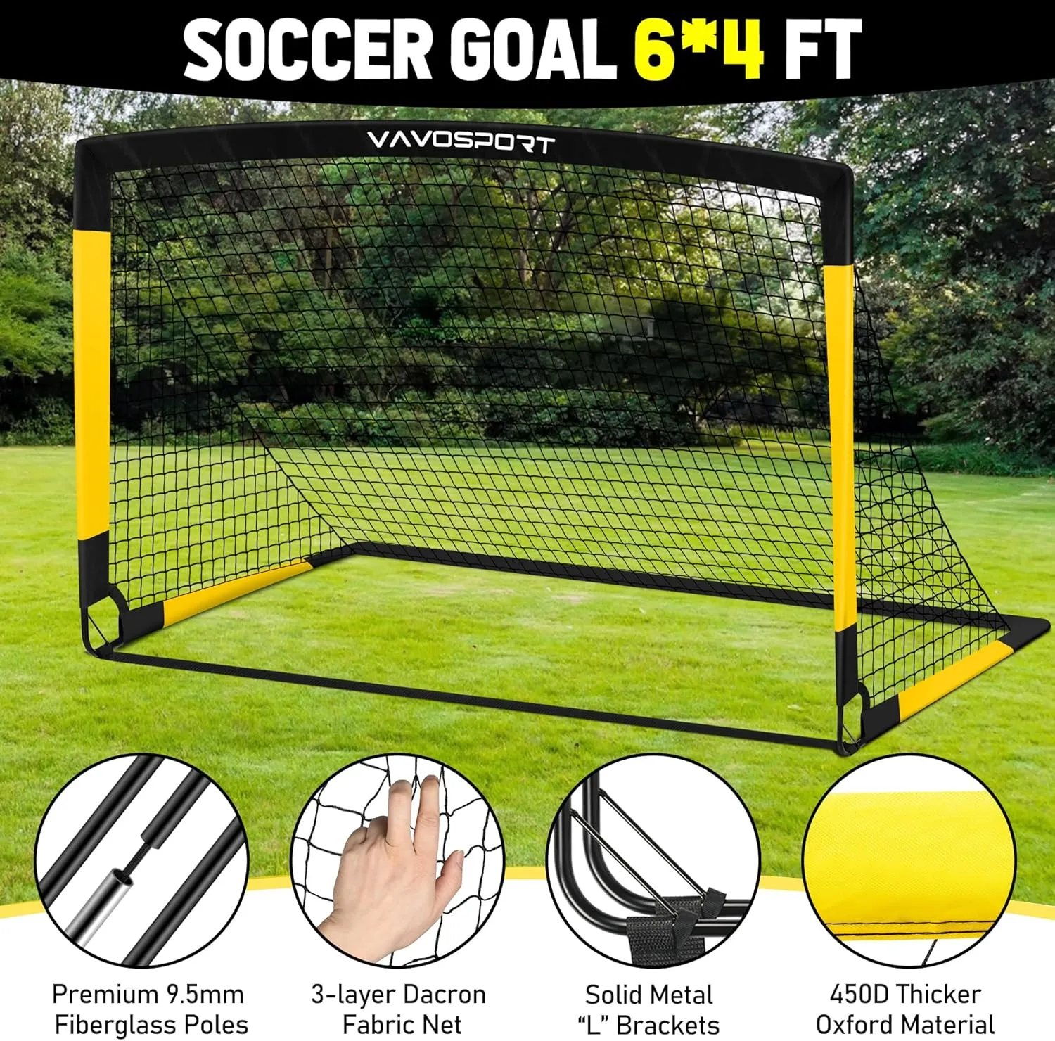 Kids Soccer Goals for Backyard Set, 2 of 6x4 ft Portable Pop Up Soccer Goal Training Equipment, Soccer Net with Soccer Ball, Ladder, Cones, Soccer Set for Youth Toddler Games, Sports