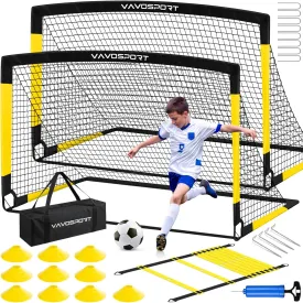 Kids Soccer Goals for Backyard Set, 2 of 6x4 ft Portable Pop Up Soccer Goal Training Equipment, Soccer Net with Soccer Ball, Ladder, Cones, Soccer Set for Youth Toddler Games, Sports