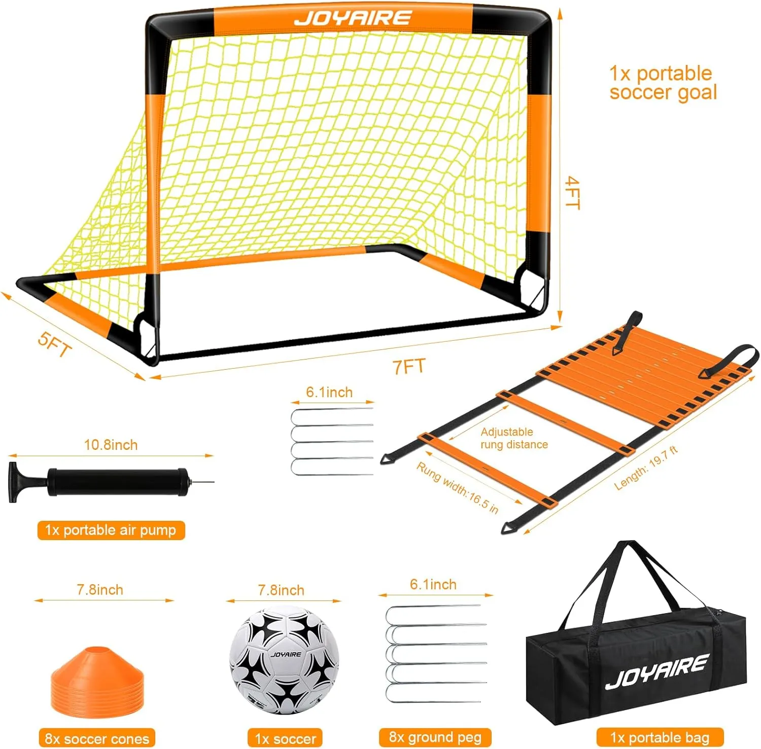 Kids Soccer Goals for Backyard Set, Portable Toddler Soccer Goal 2 of 6x4 ft, 4x3 ft, 7x5 ft, Soccer Training Equipment, Pop Up Soccer Net Kit with Size 4 Soccer Ball, Outdoor Sports Play, Youth Game