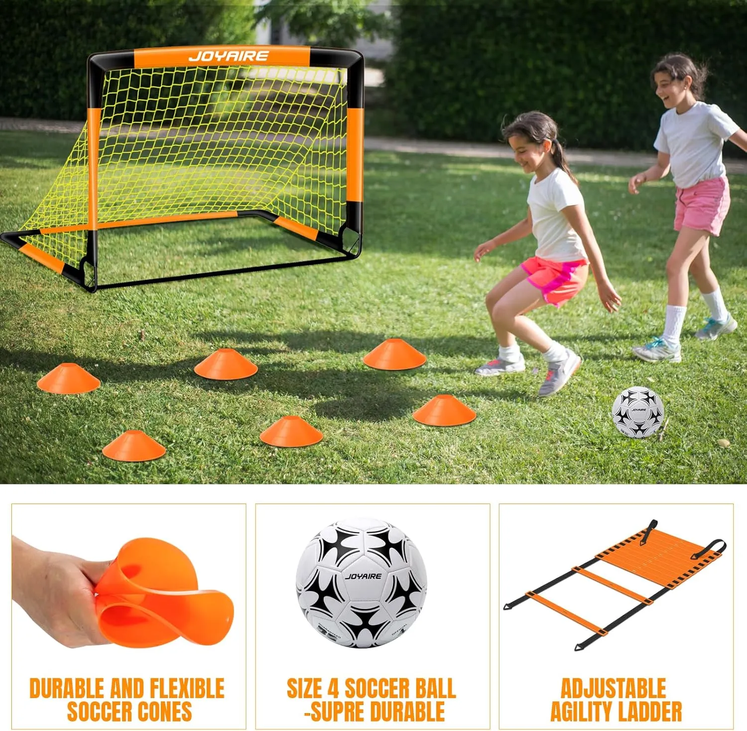 Kids Soccer Goals for Backyard Set, Portable Toddler Soccer Goal 2 of 6x4 ft, 4x3 ft, 7x5 ft, Soccer Training Equipment, Pop Up Soccer Net Kit with Size 4 Soccer Ball, Outdoor Sports Play, Youth Game