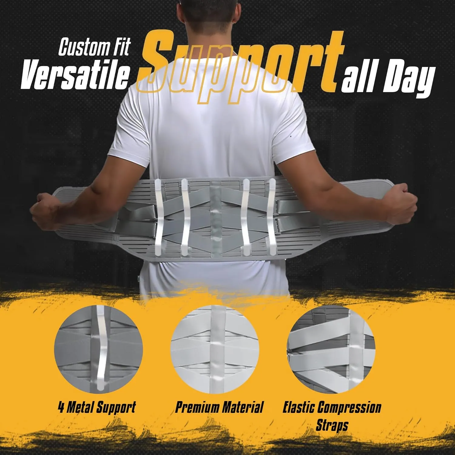 Lumbar Support, Lower Back Brace Support for Lower Back Pain Relief, Scoliosis, Herniated Disc, Sciatica - Adjustable, Removable Metal Plate, Machine Washable - Men and Women (Medium)