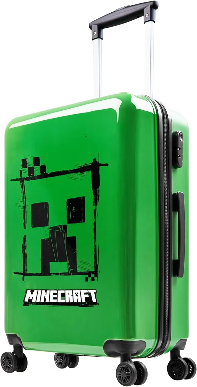 Minecraft Suitcase for Kids Teens Creeper Hard Shell Luggage Rolling Suitcase 4 Wheels Travel Essentials Vacations Trips (Large Green, M (H26.2 xW18, 46L))