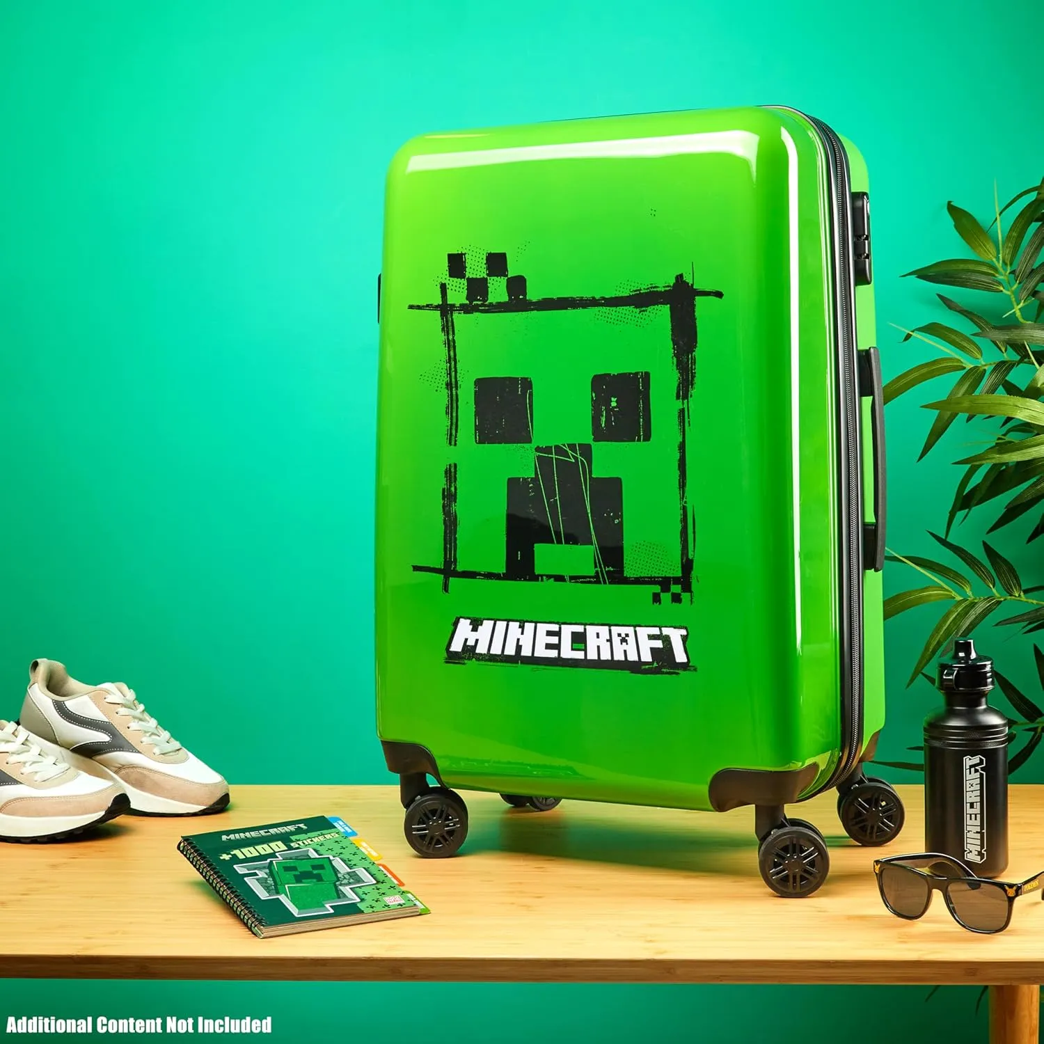 Minecraft Suitcase for Kids Teens Creeper Hard Shell Luggage Rolling Suitcase 4 Wheels Travel Essentials Vacations Trips (Large Green, M (H26.2 xW18, 46L))