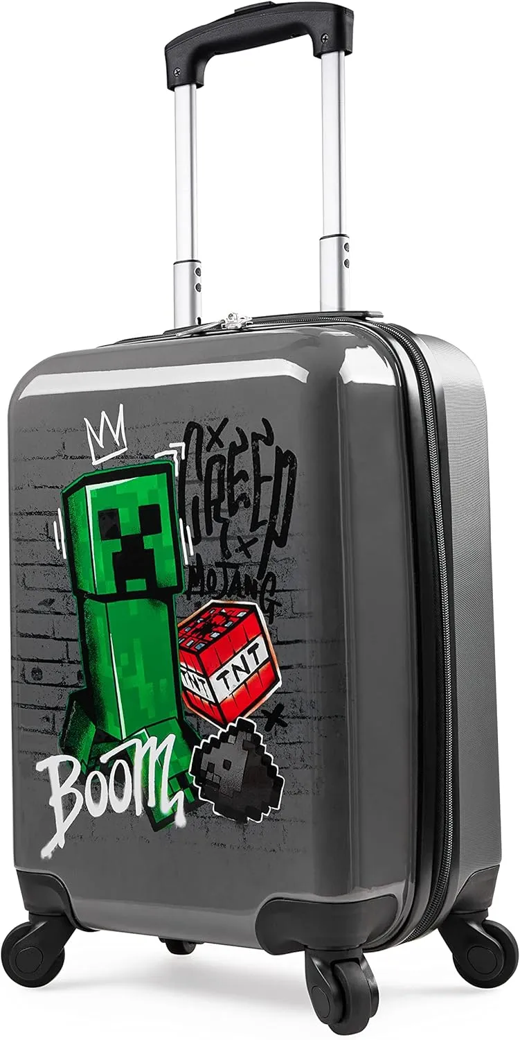 Minecraft Suitcase for Kids Teens Creeper Hard Shell Luggage Rolling Suitcase 4 Wheels Travel Essentials Vacations Trips (Medium Grey, 19.29?? - 30L)
